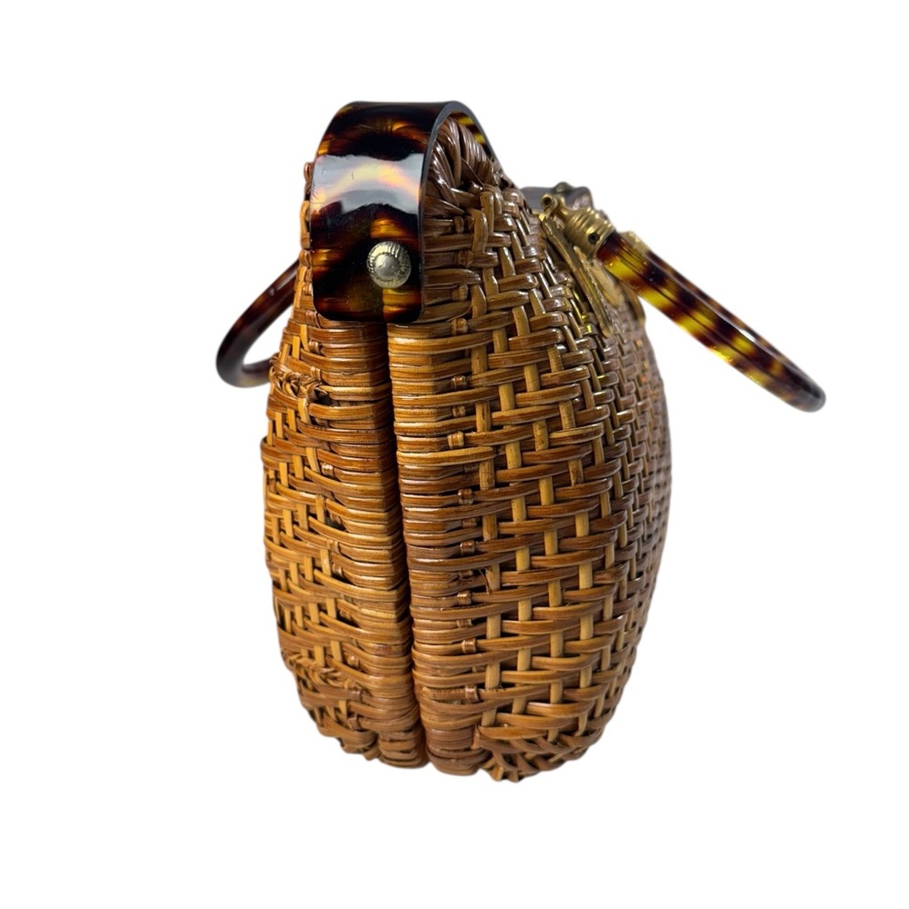 Vintage 80s Elegant Brown Woven Handbag - Picture 6 of 10